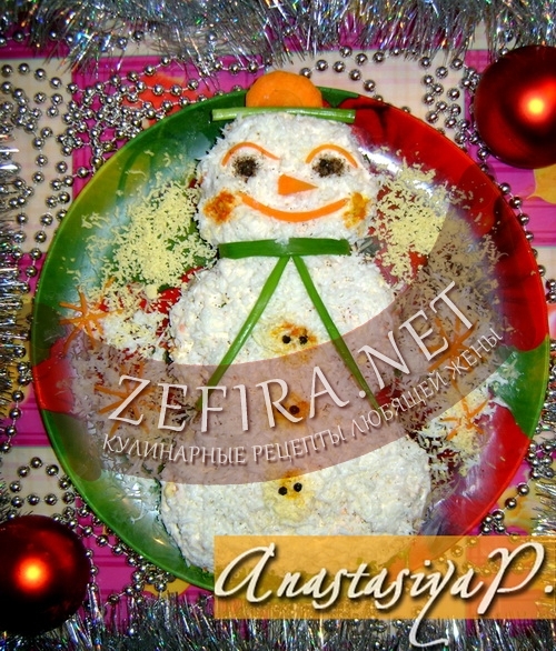 Рецепт новогоднего салата с семгой “Снеговичок”