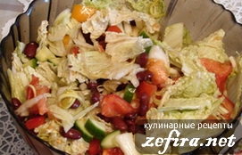 Легкий салат из свежих овощей с фасолью ” На диету!”