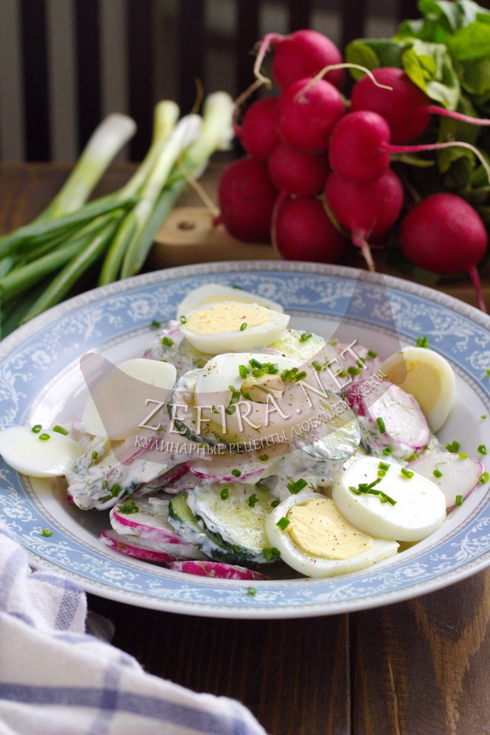 Простой салат из редиски, огурцов и яиц - рецепт и фото