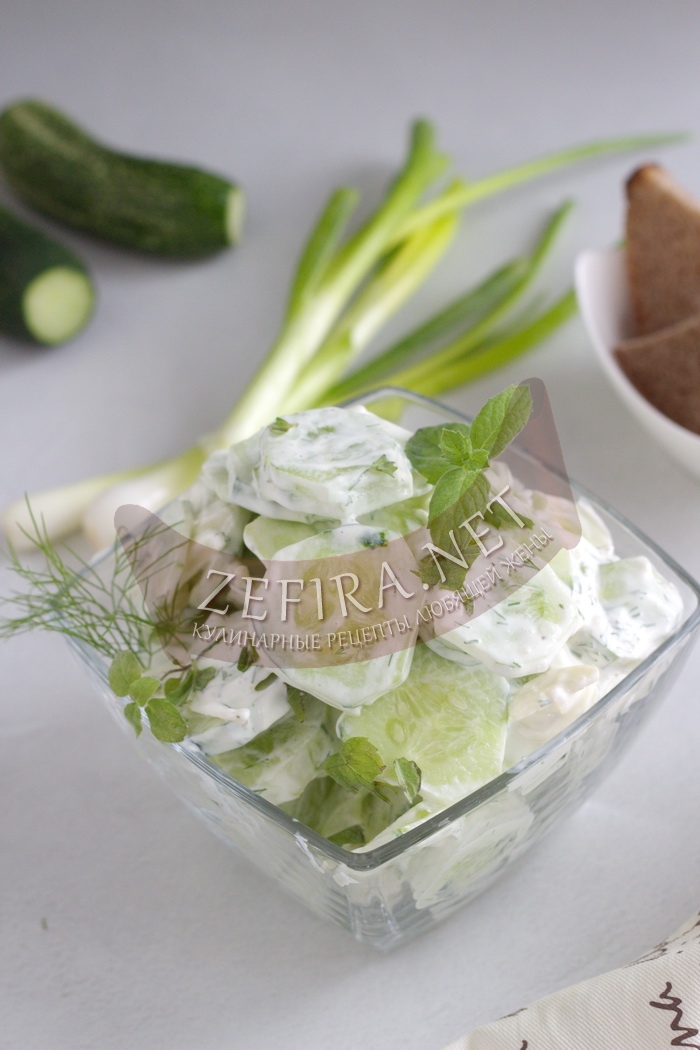 Вкусный и хрустящий салат из огурцов и сметаны - рецепт и фото
