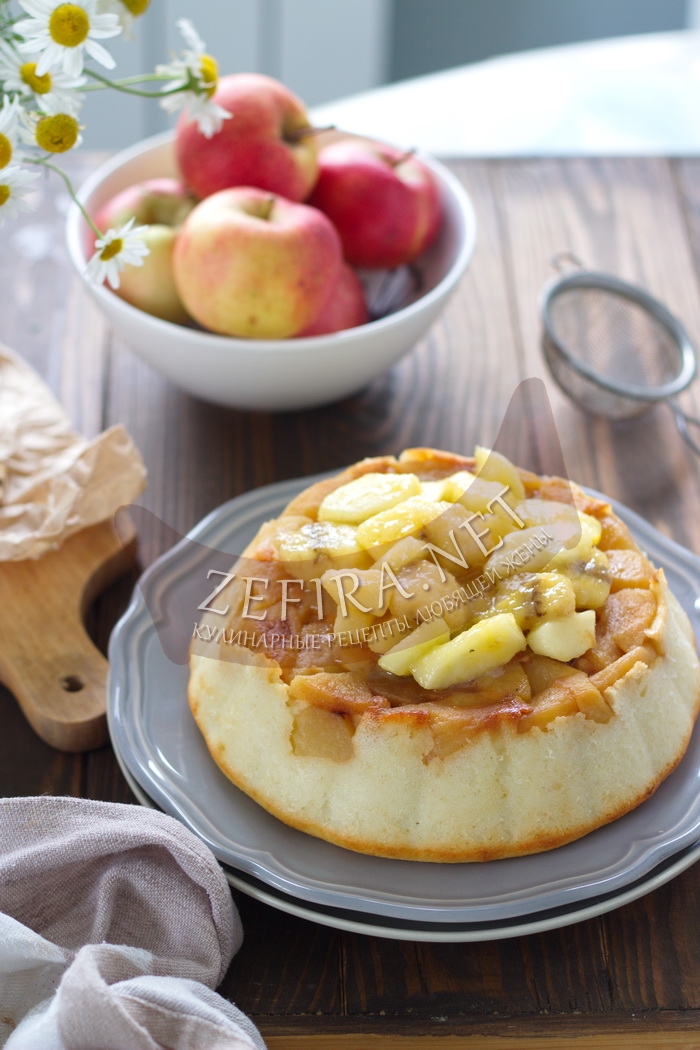Пышная творожная запеканка с карамельными яблоками - рецепт и фото