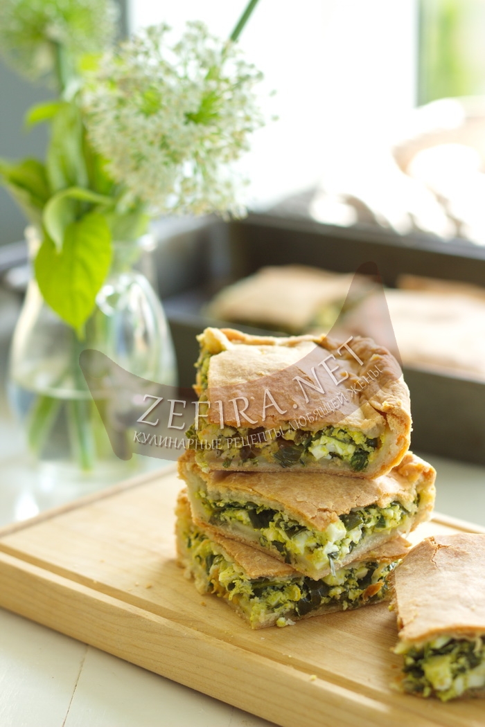 Полупесочный пирог с зеленым луком, яйцом и сыром - рецепт и фото